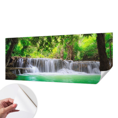 Fototapete in 3D-Optik mit Motiv eines Waldwasserfalls