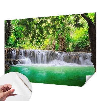 Fototapete in 3D-Optik mit Motiv eines Waldwasserfalls