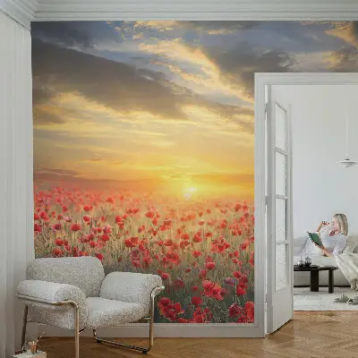 Selbstklebende Fototapete für die Wand mit Motiv eines Mohnfelds