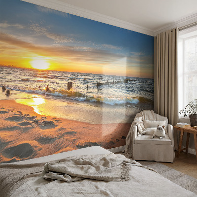 Motivtape­te nach Maß mit dem Motiv „Sonnenuntergang am Strand“