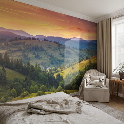 Fototapete in 3D-Optik mit einer Berglandschaft
