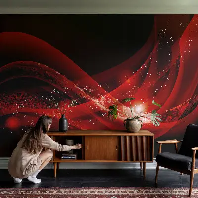 Selbstklebende Fototapete fürs Wohnzimmer mit rotem Wirbelmotiv