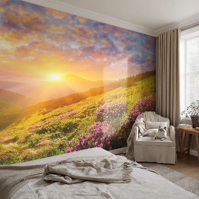 Selbstklebende Fototapete fürs Wohnzimmer mit Motiv 'Bergwesten' für einfache Anbringung