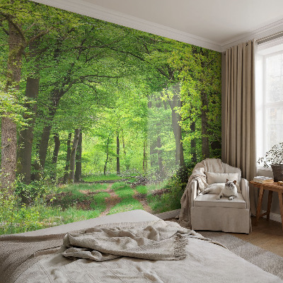 Selbstklebende Fototapete fürs Schlafzimmer mit Motiv eines Waldwegs