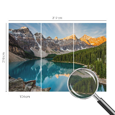 8D-Fototapete fürs Wohnzimmer mit Bergspiegelung als Motiv