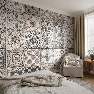 Selbstklebende Fototapete fürs Wohnzimmer mit Fliesenmuster