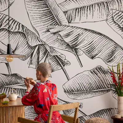 Selbstklebende Fototapete fürs Kinderzimmer mit Motiv aus Bananenblättern