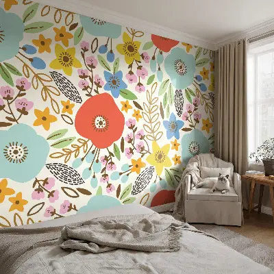 Fototapete in 3D-Optik mit Blumenmuster