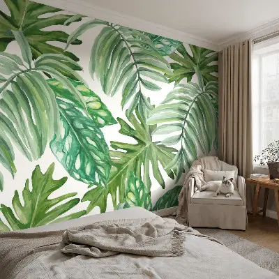 10D-Fototapete fürs Wohnzimmer mit exotischem Blattmotiv