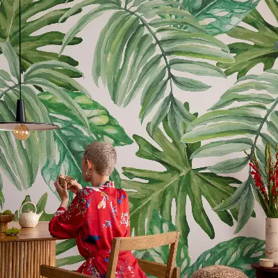 10D-Fototapete fürs Wohnzimmer mit exotischem Blattmotiv