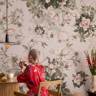 10D-Fototapete fürs Schlafzimmer mit Blumenmuster