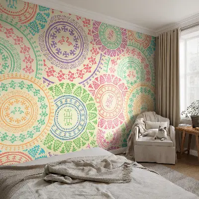 Moderne Fototapete nach Maß mit bunten Mandalas
