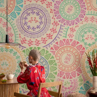 Moderne Fototapete nach Maß mit bunten Mandalas