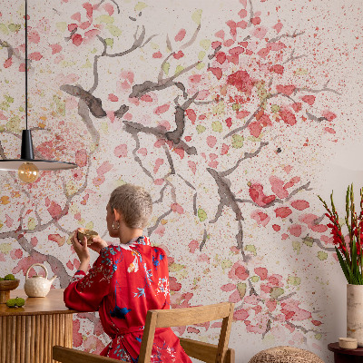 Selbstklebende Fototapete für die Wand Blühende Zweige