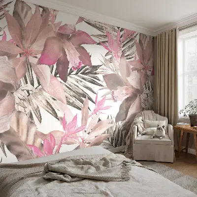 Selbstklebende Fototapete fürs Schlafzimmer mit exotischem Blumenmotiv