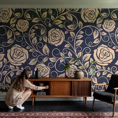 Fototapete in 3D-Optik mit romantischem Blumenmotiv