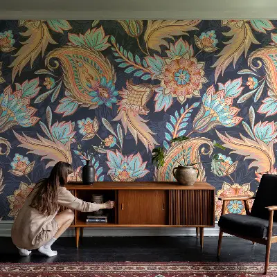 13D-Fototapete fürs Wohnzimmer mit Blumenmuster