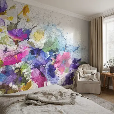 Selbstklebende Fototapete fürs Schlafzimmer mit abstrakten Blumenmotiven