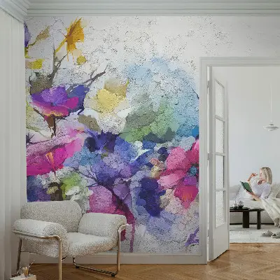 Selbstklebende Fototapete fürs Schlafzimmer mit abstrakten Blumenmotiven