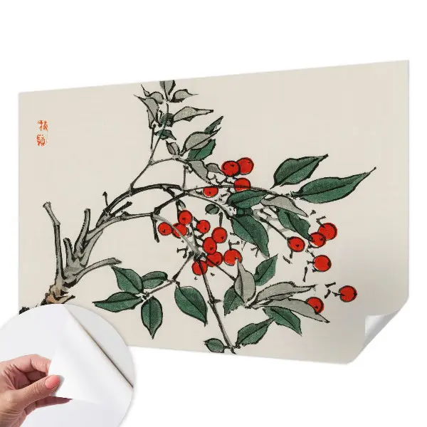 Selbstklebende Fototapete fürs Schlafzimmer mit einem Zweig voller Beeren als Motiv