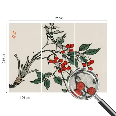 Selbstklebende Fototapete fürs Schlafzimmer mit einem Zweig voller Beeren als Motiv