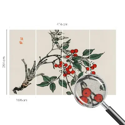 Selbstklebende Fototapete fürs Schlafzimmer mit einem Zweig voller Beeren als Motiv
