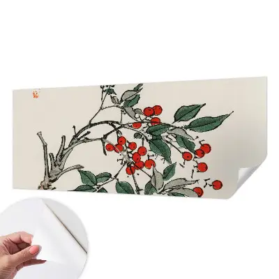Selbstklebende Fototapete fürs Schlafzimmer mit einem Zweig voller Beeren als Motiv