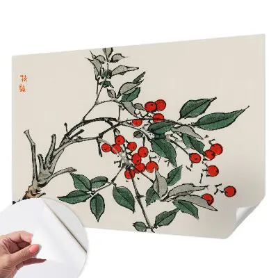 Selbstklebende Fototapete fürs Schlafzimmer mit einem Zweig voller Beeren als Motiv