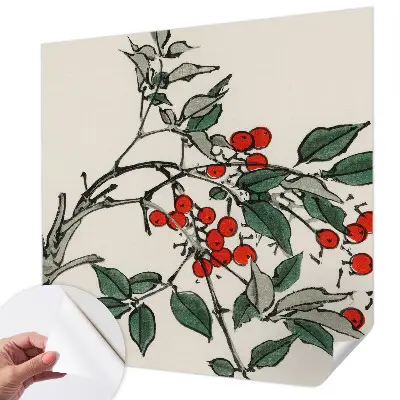 Selbstklebende Fototapete fürs Schlafzimmer mit einem Zweig voller Beeren als Motiv