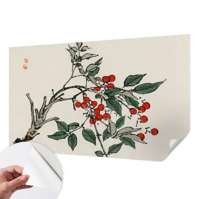 Selbstklebende Fototapete fürs Schlafzimmer mit einem Zweig voller Beeren als Motiv