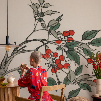 Selbstklebende Fototapete fürs Schlafzimmer Ein Zweig Beeren