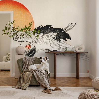 Motivtapete fürs Wohnzimmer mit elegantem Kranichmotiv