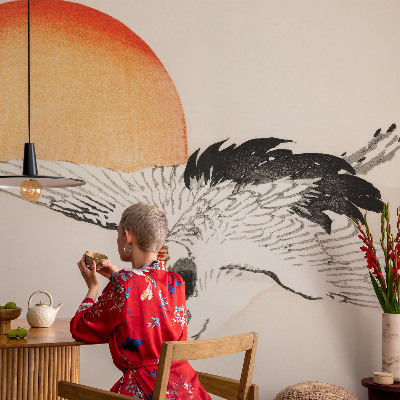 Motivtapete fürs Wohnzimmer mit elegantem Kranichmotiv