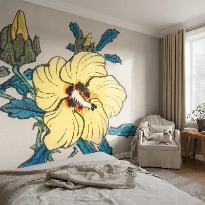 15D-Fototapete fürs Wohnzimmer mit gelber Blumenillustration