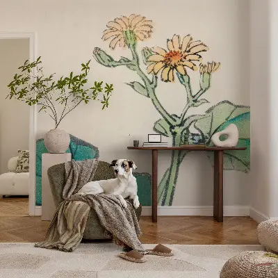 Moderne Fototapete nach Maß mit Motiv aus Blüten und Blättern
