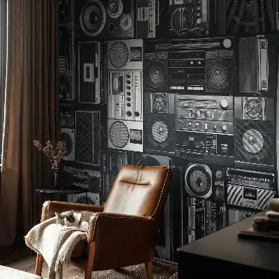Selbstklebende Fototapete fürs Schlafzimmer mit Retro-Radio-Motiv