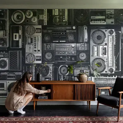Selbstklebende Fototapete fürs Schlafzimmer mit Retro-Radio-Motiv