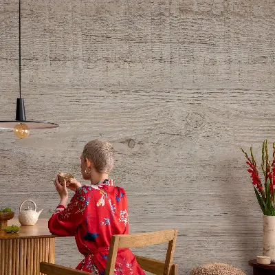 Motivtapete fürs Wohnzimmer mit Holzringen als Dekormotiv