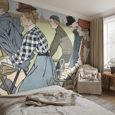 18D-Fototapete fürs Wohnzimmer mit Vintage-Motiv eines Radfahrers