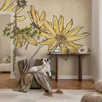 Motivtape­te fürs Wohnzimmer mit Aquarellblumen