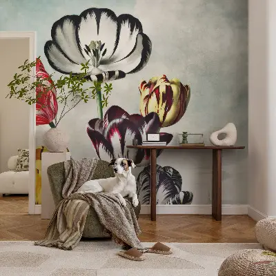 Hochwertige Bildtapete mit bunten Tulpen