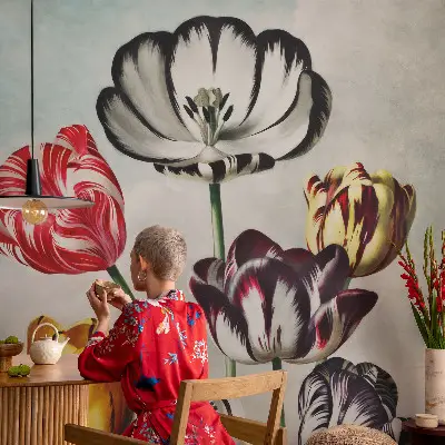 Hochwertige Bildtapete mit bunten Tulpen