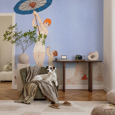 19D-Fototapete fürs Schlafzimmer mit Retro-Strandmotiv