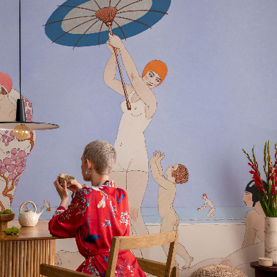 19D-Fototapete fürs Schlafzimmer mit Retro-Strandmotiv