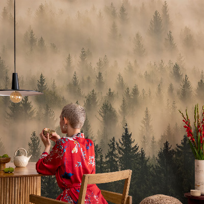 20D-Fototapete fürs Wohnzimmer mit Waldnebel-Motiv