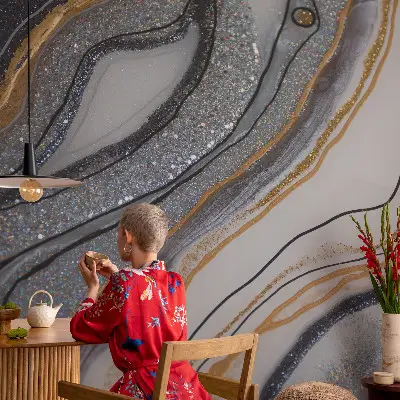 Selbstklebende Fototapete fürs Schlafzimmer mit Steinwellen-Motiv