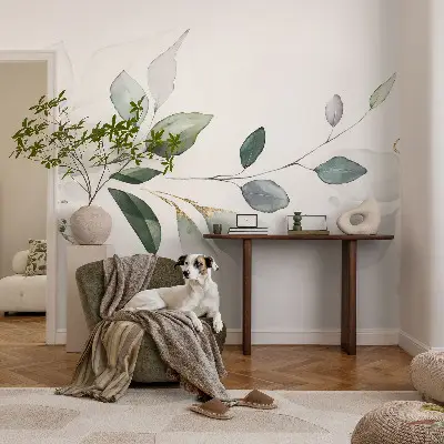 Selbstklebende Fototapete fürs Wohnzimmer mit grünem Blattmuster
