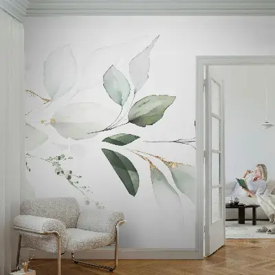 Selbstklebende Fototapete fürs Wohnzimmer mit grünem Blattmuster
