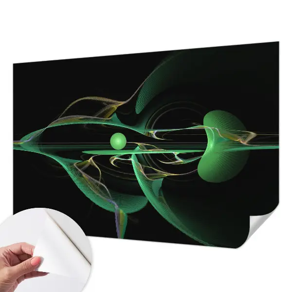 23D-Fototapete fürs Wohnzimmer mit grünem Wellenmotiv
