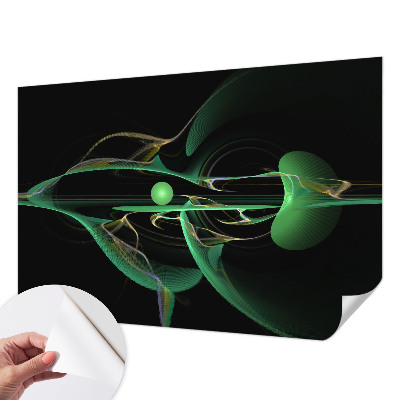 23D-Fototapete fürs Wohnzimmer mit grünem Wellenmotiv